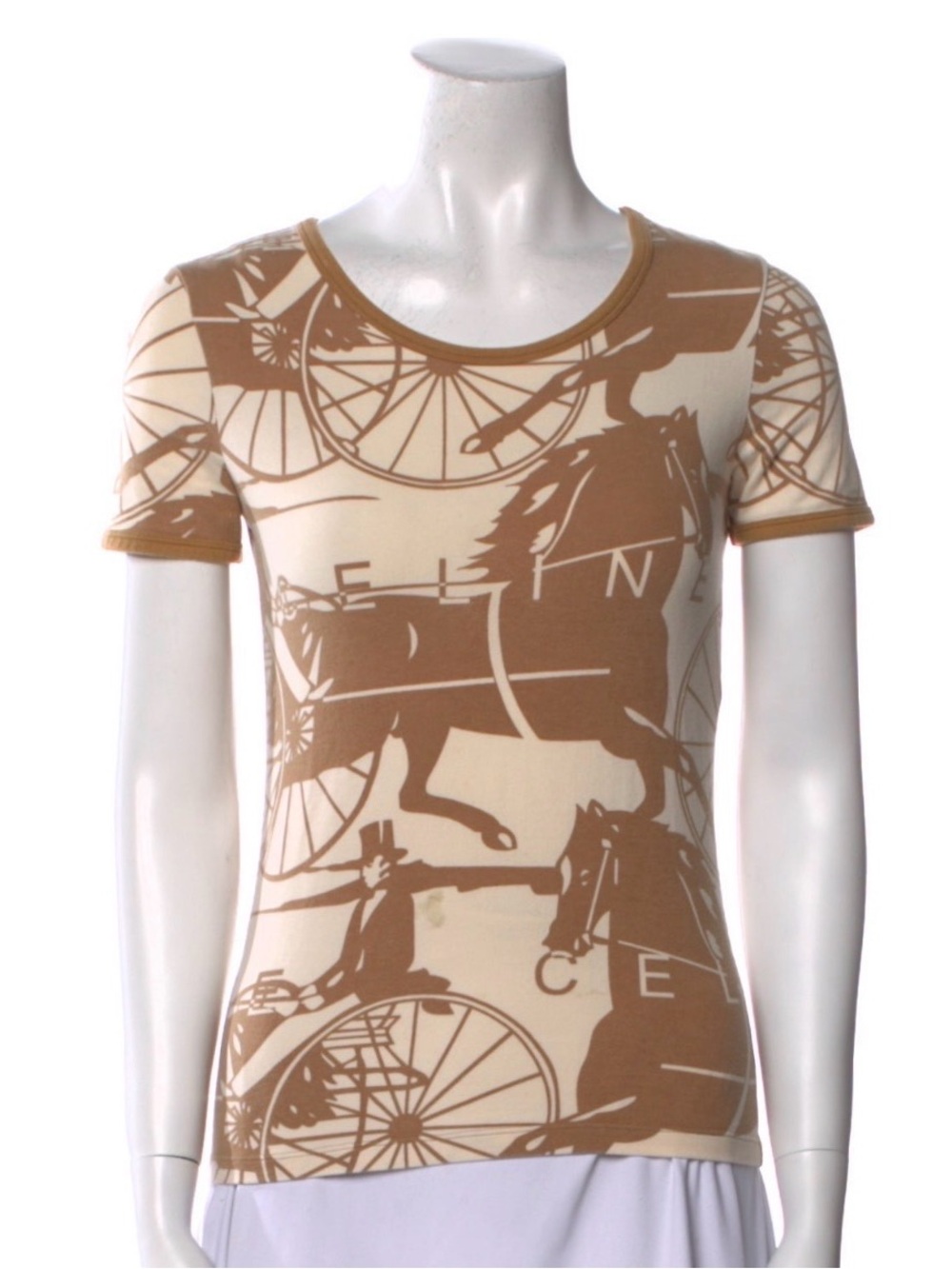 Celine Cream and Tan Graphic Short Sleeve Tee